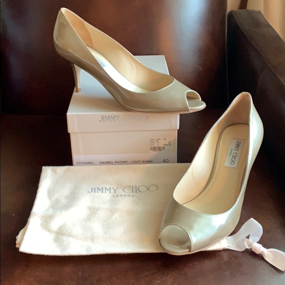 Jimmy Choo khaki patent 70mm pumps (size 40/10)